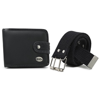 Kit Carteira Maculina Botão + cinto lona fivela pino simples