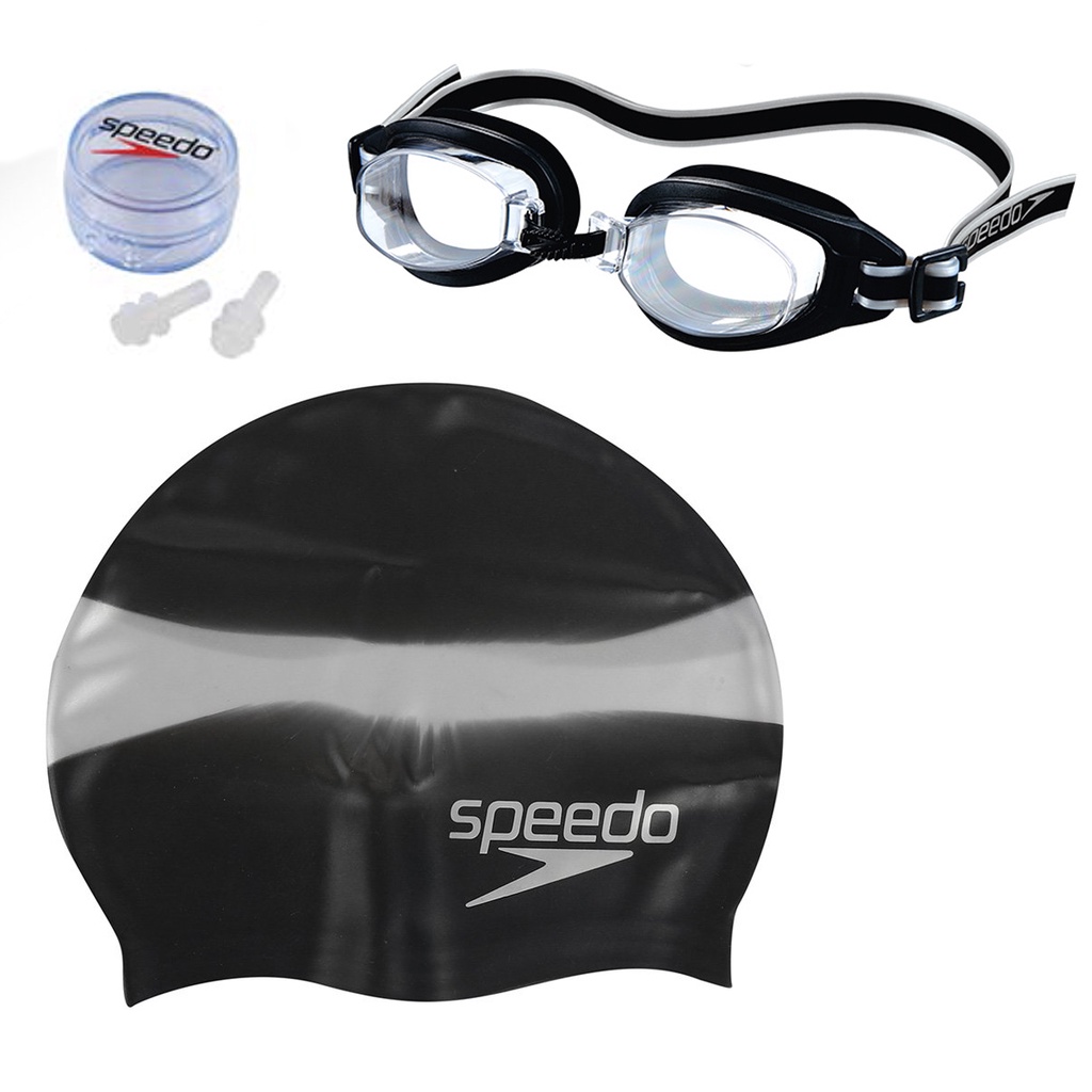 Kit de Natação com Óculos, Touca e Proteção de Ouvido Adulto 617895 Speedo Preto