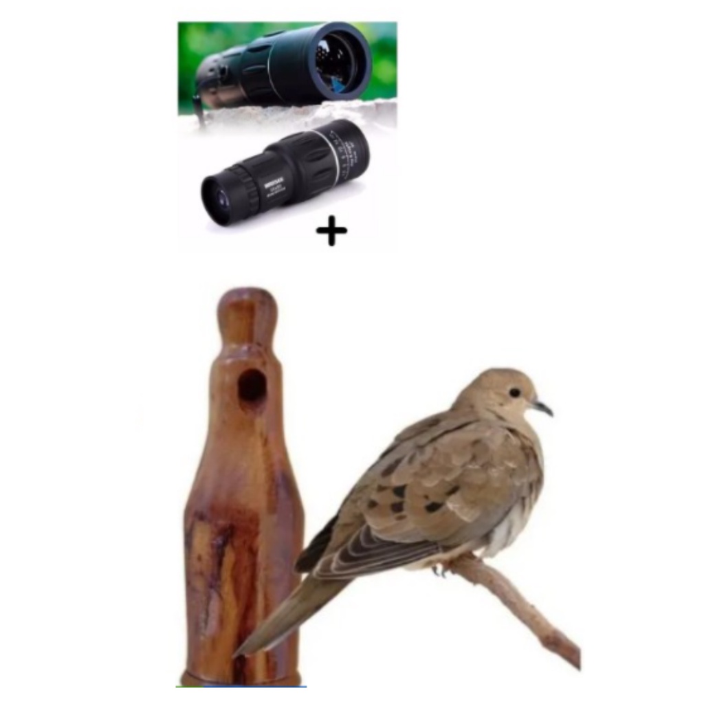 Apito Madeira Profissional Rola 21 + luneta Observação De Aves Monóculo