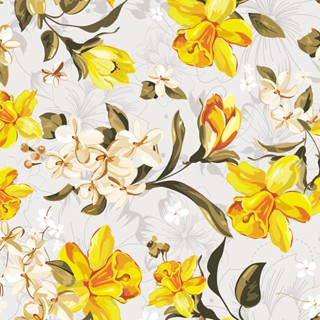 Papel de parede floral tons de amarelo marrom verde fundo cinza claro Para Quartos e Sala em Oferta na Shopee