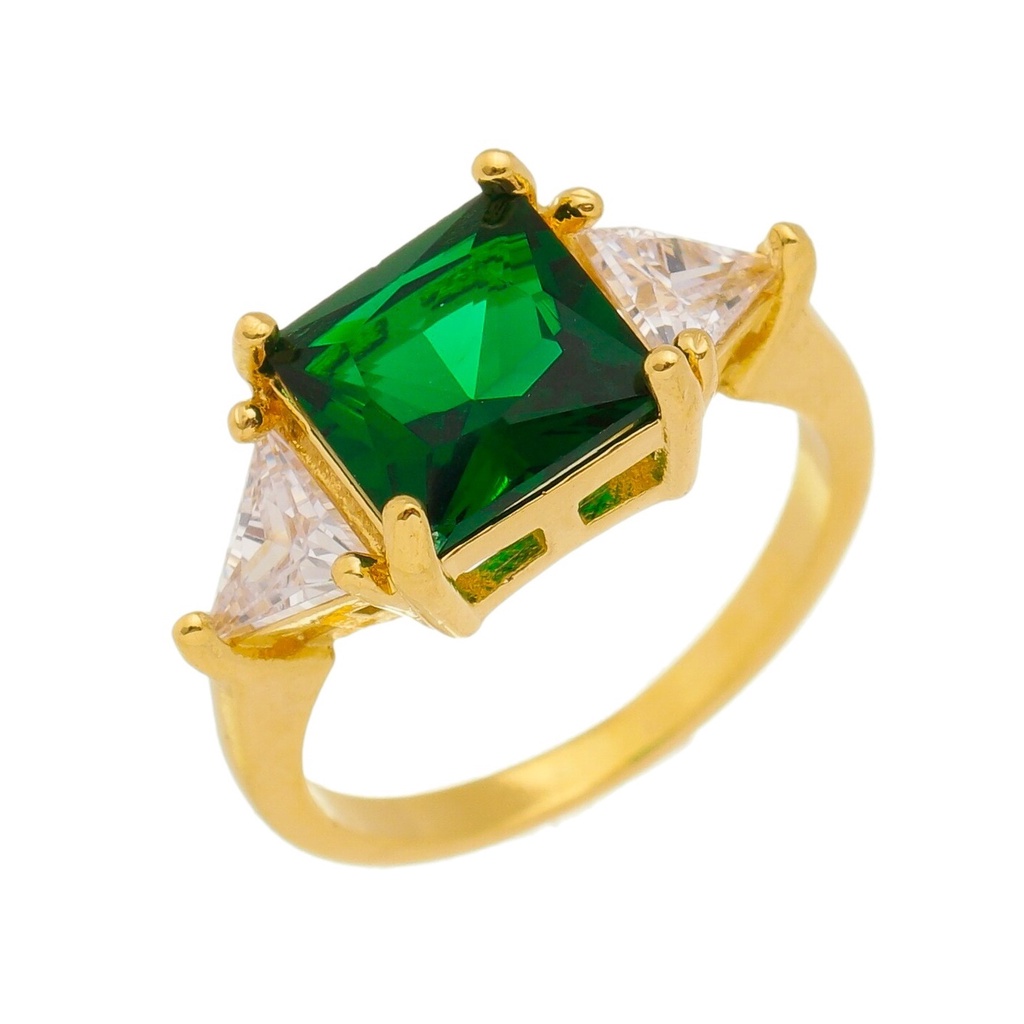Anel Zircônia Grande Verde Esmeralda Banhado a Ouro 18K semi joias de luxo (AN 2061) em Oferta na Shopee