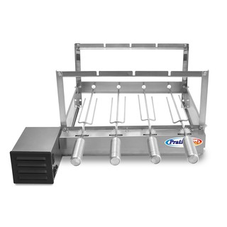 Gira Grill Churrasqueira Inox Rotativa Giratória Elétrica 4 Espetos Bivolt Inox