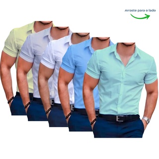 KIT 5 Camisa Social Masculina Manga Curta Slim Fit - Algodão - Entrega Rápida