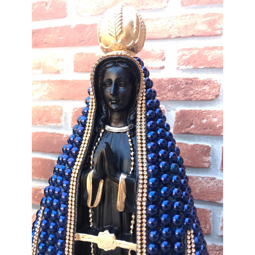 Imagem 40cm Nossa Senhora Aparecida em Pérola com Detalhes Dourado e Strass Acabamento Perfeito