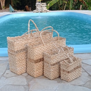 Bolsa de palha de milho moda praia cesta presente dia das mães em Oferta na Shopee