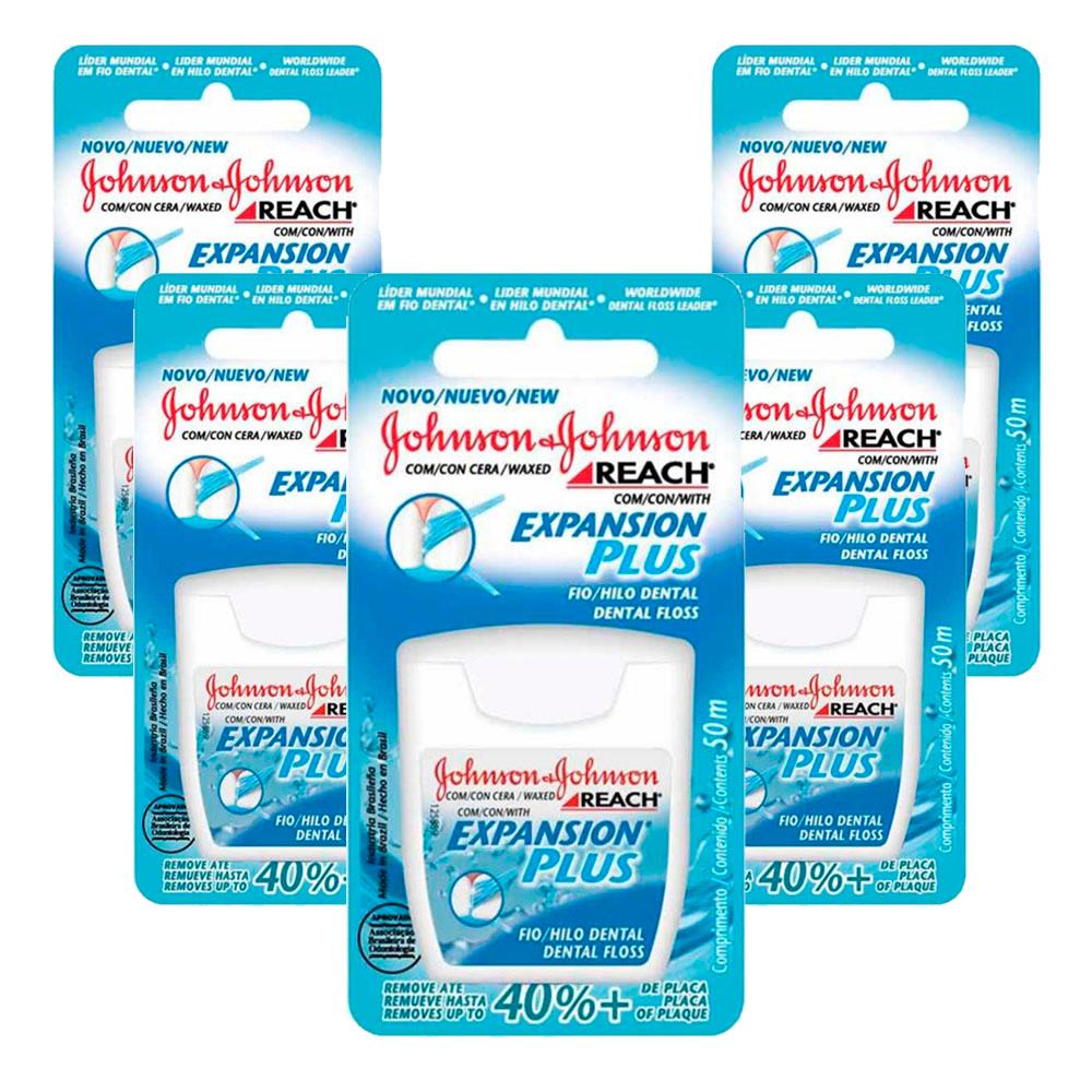 Kit 5 Fio Dental Regular Reach Expansion Plus Johnson's 50m - Health