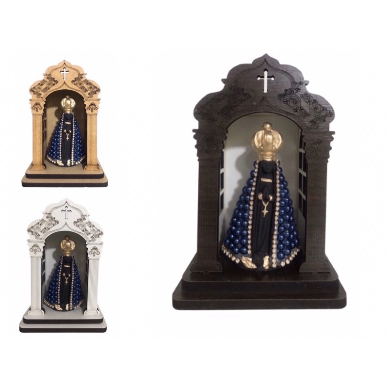 Imagem Nossa Senhora Aparecida Pérola com Capela Madeira