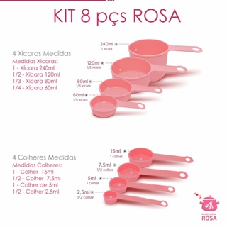 conjunto de medidas e Medidores xicaras e colheres rosa  - 8 peças em Oferta na Shopee