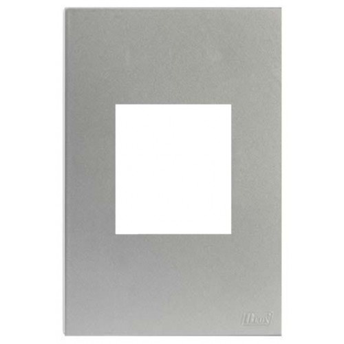 PLACA  TAMPA ESPELHO TOMADA P/ 2 MODULOS JUNTOS COM SUPORTE 4X2-  RECTA PRATA SATIN FOSCO  - BRS12420-6PR.