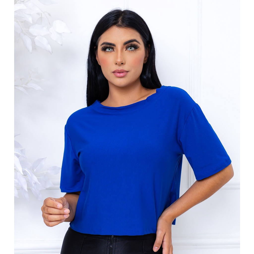 Blusa Cropped  Manga Curta  Blsinha Basica  Canoinha em Oferta na Shopee