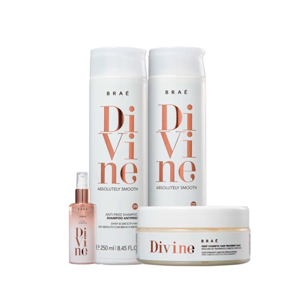 Kit Shampoo, Cond, Mascara Antifrizz e Sérum BRAÉ Divine em Oferta na Shopee