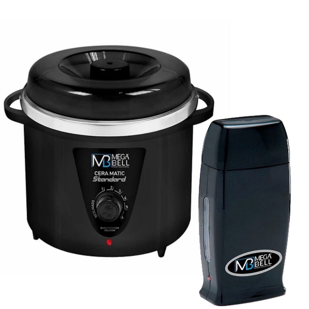 Kit Panela Depilação Termocera 700g Sem Refil Preta + Aquecedor de Cera Roll-on Preto