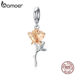 Bamoer Ouro Rosa Pingente Para Charm Bracelet DIY Acessórios Pulseira Original Authentic 925 Prata