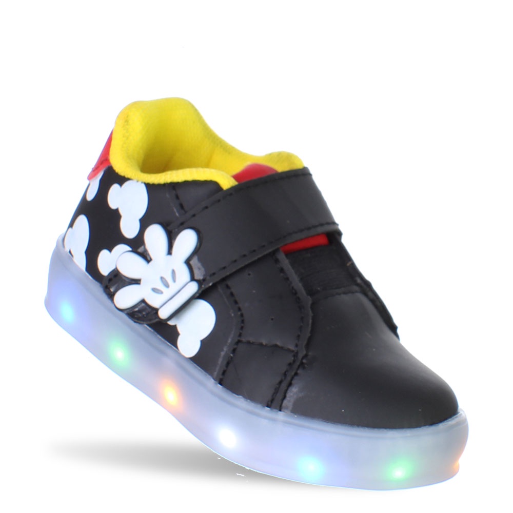 Tenis  Calcado de Crianca com Luz de Led Pisca Infantil Preto Amarelo