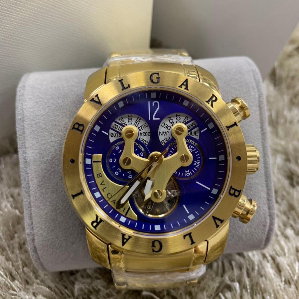 Relógio Bvlgari Venom Automático Masculino Dourado Fundo Azul + BRINDE |  Shopee Brasil