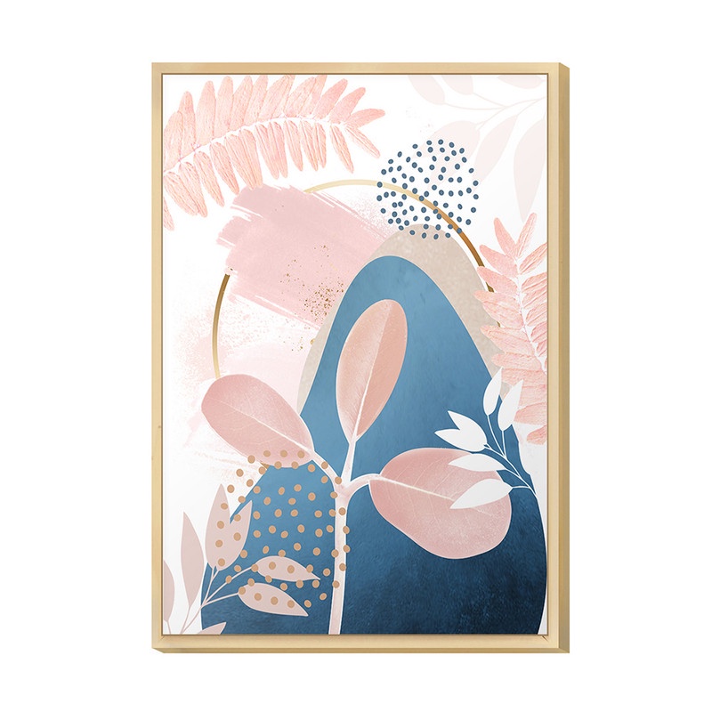 Quadro Decorativo para Cozinha 20x30cm Desenho Plantas Rose Gold Blue com Moldura Caixa - Hugart