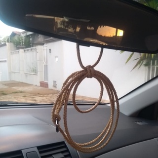Kit Laço Couro Cru Trançado Retrovisor Decoração + Chaveiro Couro Trançado Rústico