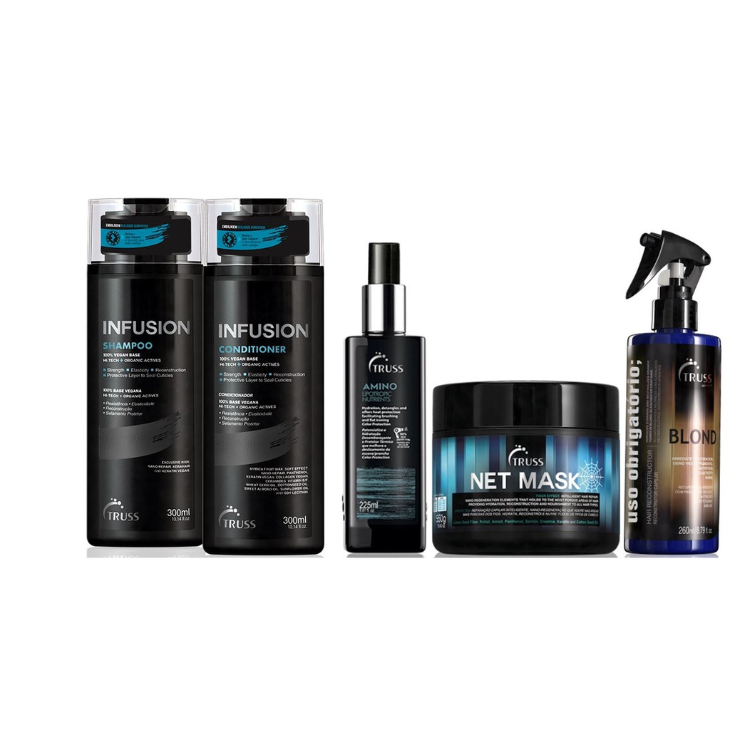 Truss Infusion Shampoo e Condicionador e Amino e Uso Obrigatório Blond e Net Mask