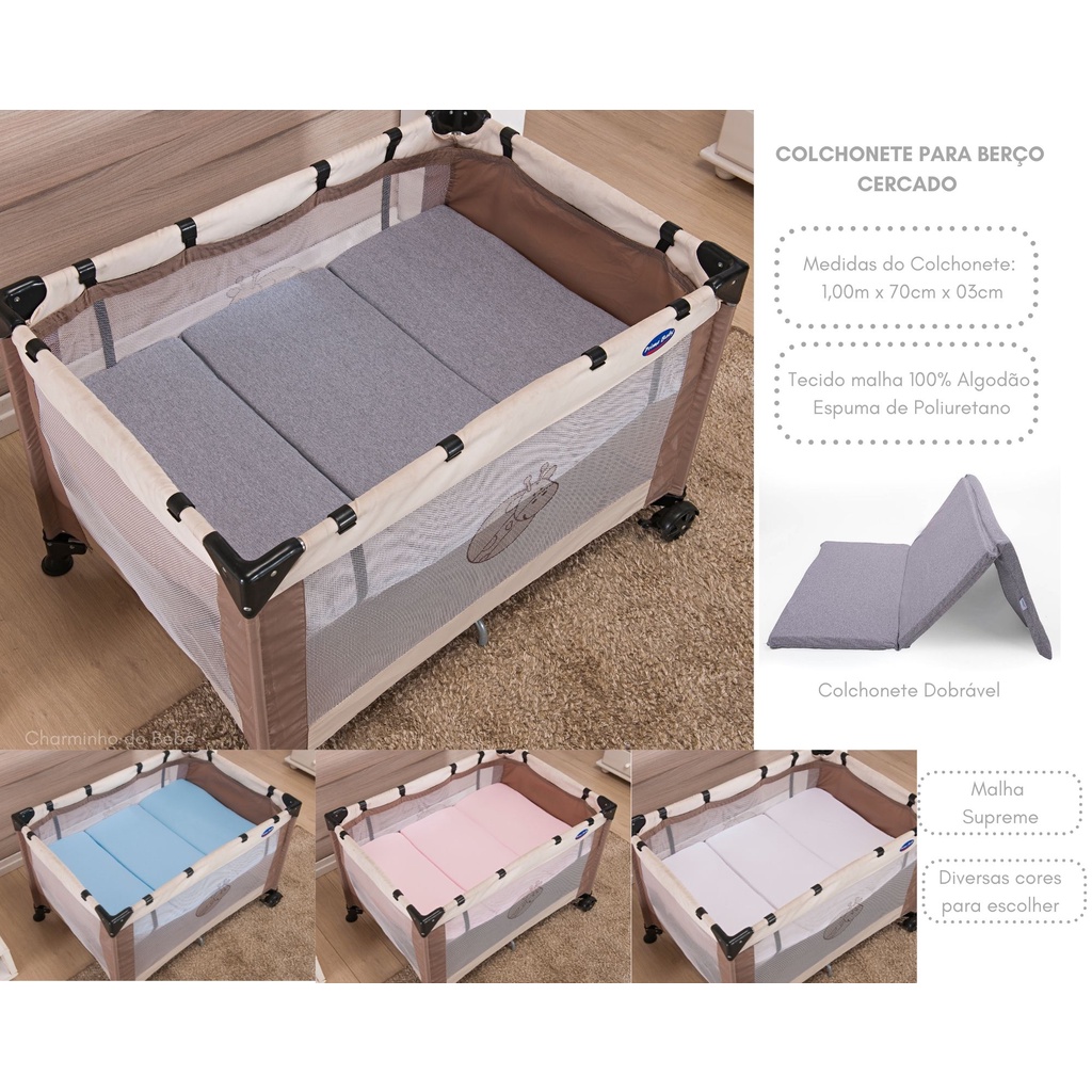 Colchonete Dobrável P/ Berço Cercado Baby Joy Liso Premium