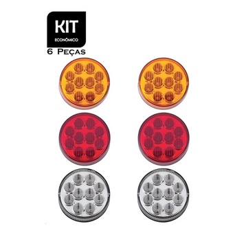 KIT 6 Lanterna Ônibus Caminhão Carreta Bugue Traseira LED 12 volts 96mm