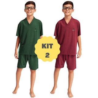 Kit 2 Pijama Masculino Infantil Short Camisa Manga Curta Roupa de Dormir Menino Criança