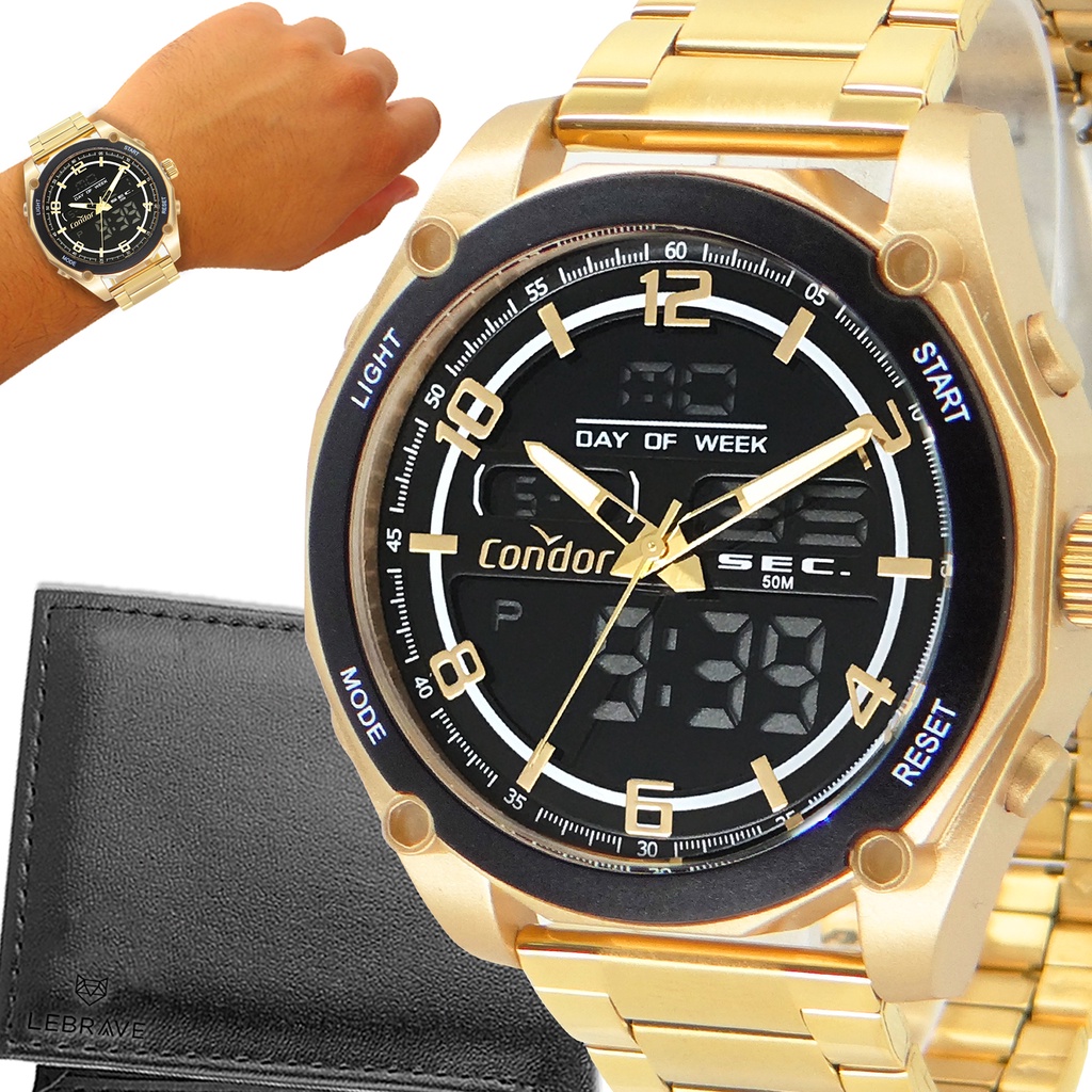 Relógio Masculino Condor Dourado Prova d'água com 1 ano de garantia Prova D'água Banho a Ouro Original