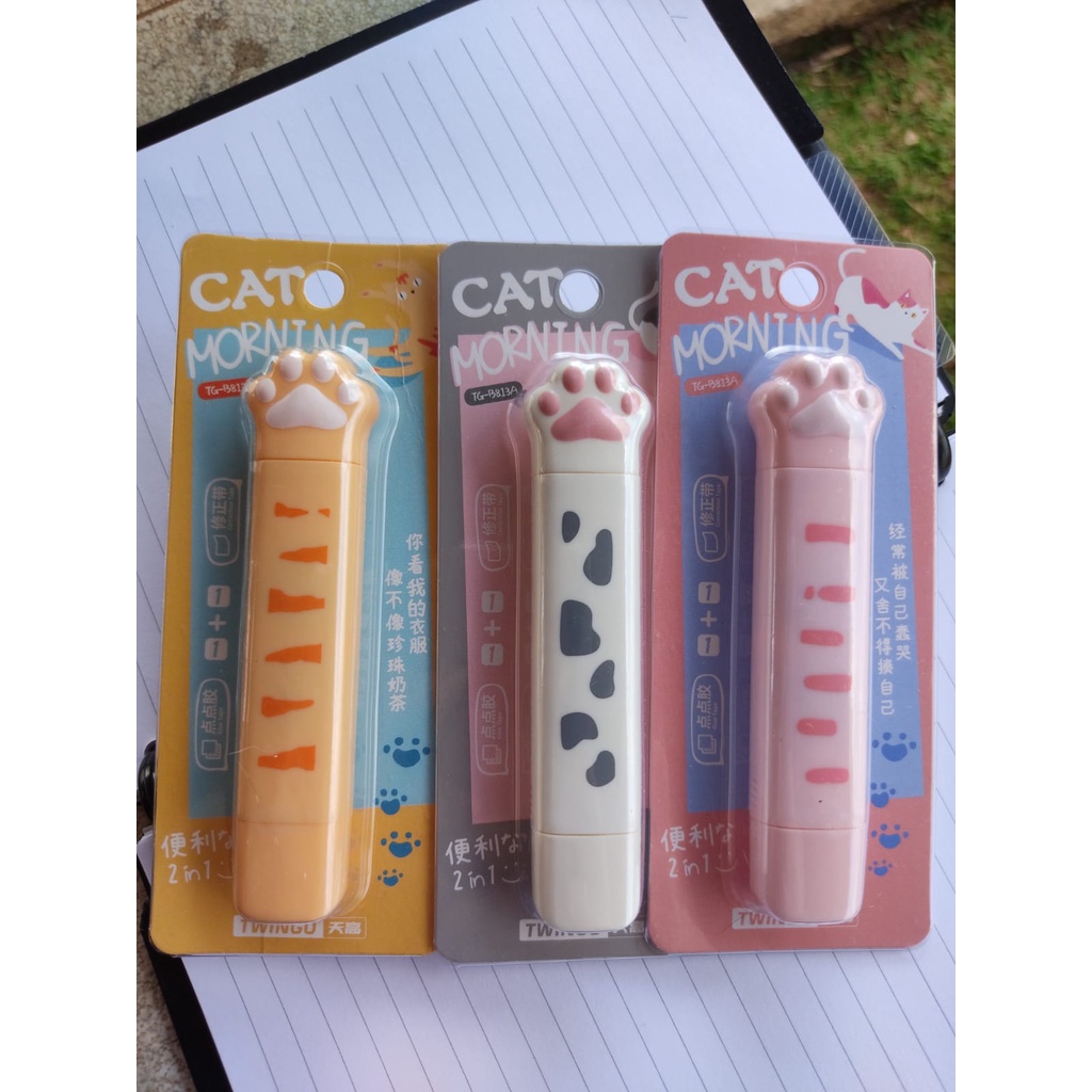 Cola em fita e corretivo 2 em 1 em formato de pata de gatinho  scrapbook bujo bullet journal