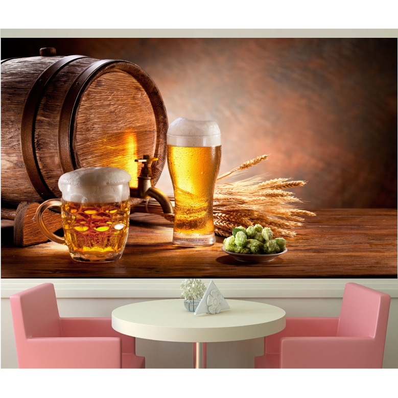 Papel De Parede Adesivo Cerveja Barril Churrasqueira Cozinha Bar M14