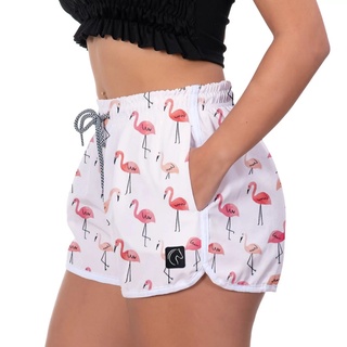 Elastano Short Praia Flamingos Feminino Estilo Conforto Lançamento