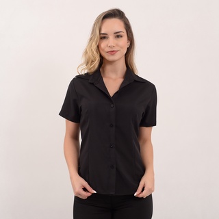 camisete preta e branca camisa social feminina manga curta gabardine passa fácil direto da fábrica