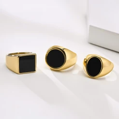Vnox Epoxy Preto Rodada Anel De Aço Inoxidável Para As Mulheres Homens Banhado A Ouro Jóias