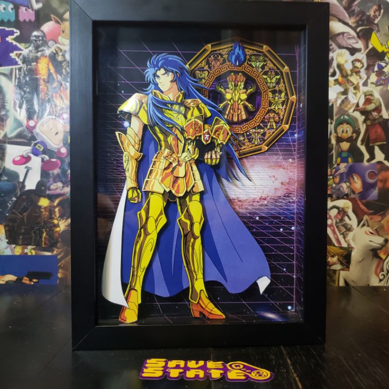 Quadro 3d Diorama Cavaleiros do Zodiaco / Saint Seiya Personagens Saga Gêmeos