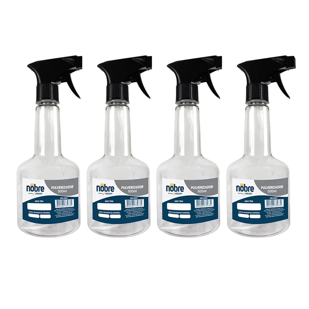 Kit 4 Pulverizador Borrifador 500ml Com Valvula Gatilho Spray Manual Frasco Pet Plastico - Nobre