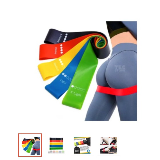 Kit 5 Faixa Elástica de Resistência Mini Band para Treino Yoga Pilates Treino Academia Musculação