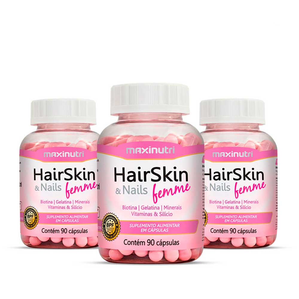 03 HairSkin Femme Biotina e Minerais 90 Cápsulas Maxinutri