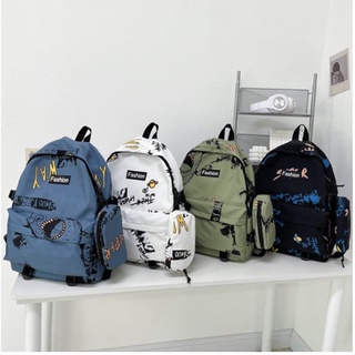Mochila feminina com impressão de letras de tendência nova mochila de duas peças de náilon com estojo de lapis