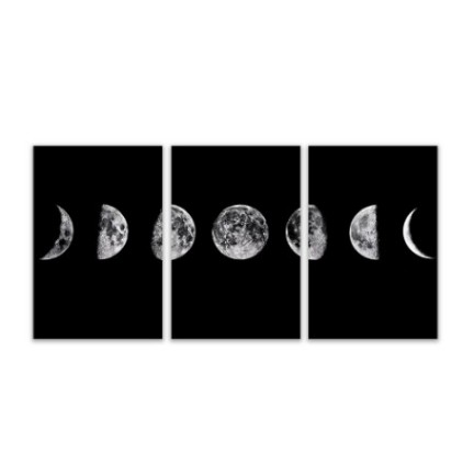 Kit Quadro Decorativo Mosaico 3 Peças Lua Universo Estrela Galáxia Constelação Planeta Céu Terra Satélite Natural Conceitual Promoção Sala Quarto Cozinha Telescópio