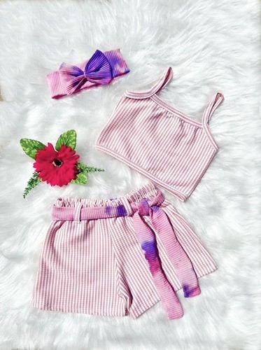 Conjunto Social Infantil Short + Cinto + Blusa