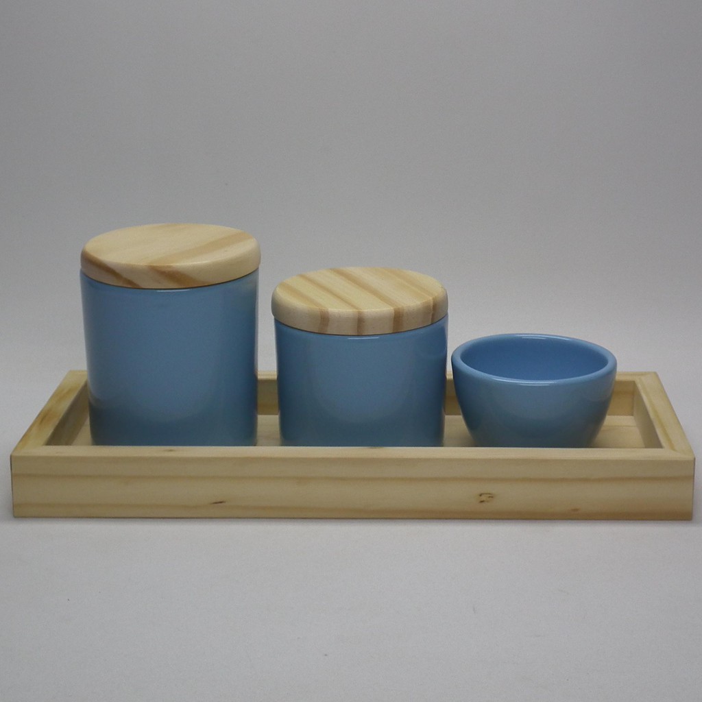 Kit Higiene Bebe de Azul Bebe com Tampa Pinus com Bandeja de Pinus 13 x 33 cm
