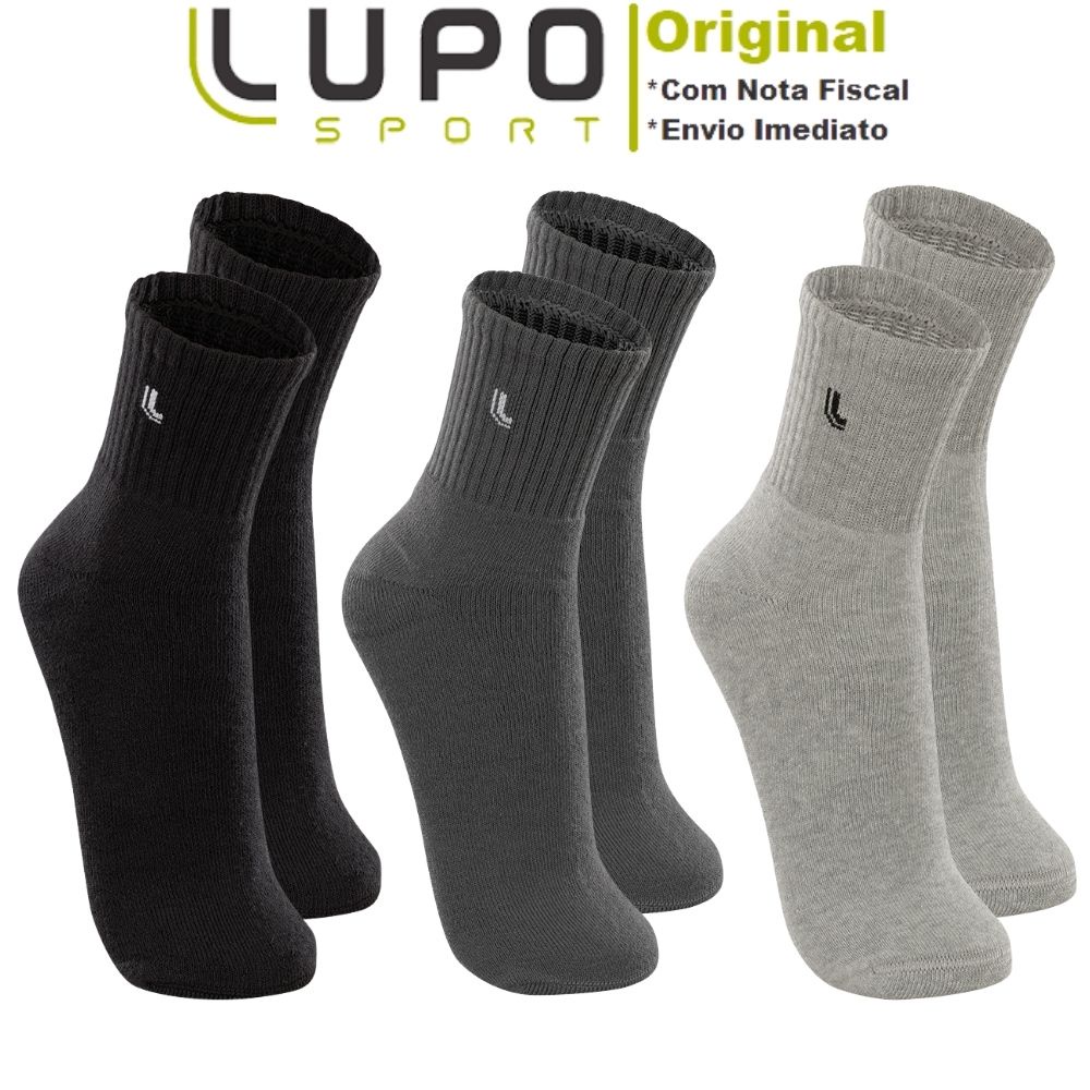 Kit Com 3 Pares Cano Médio Meias Lupo Original Algodão Unissex Masculino E Feminino