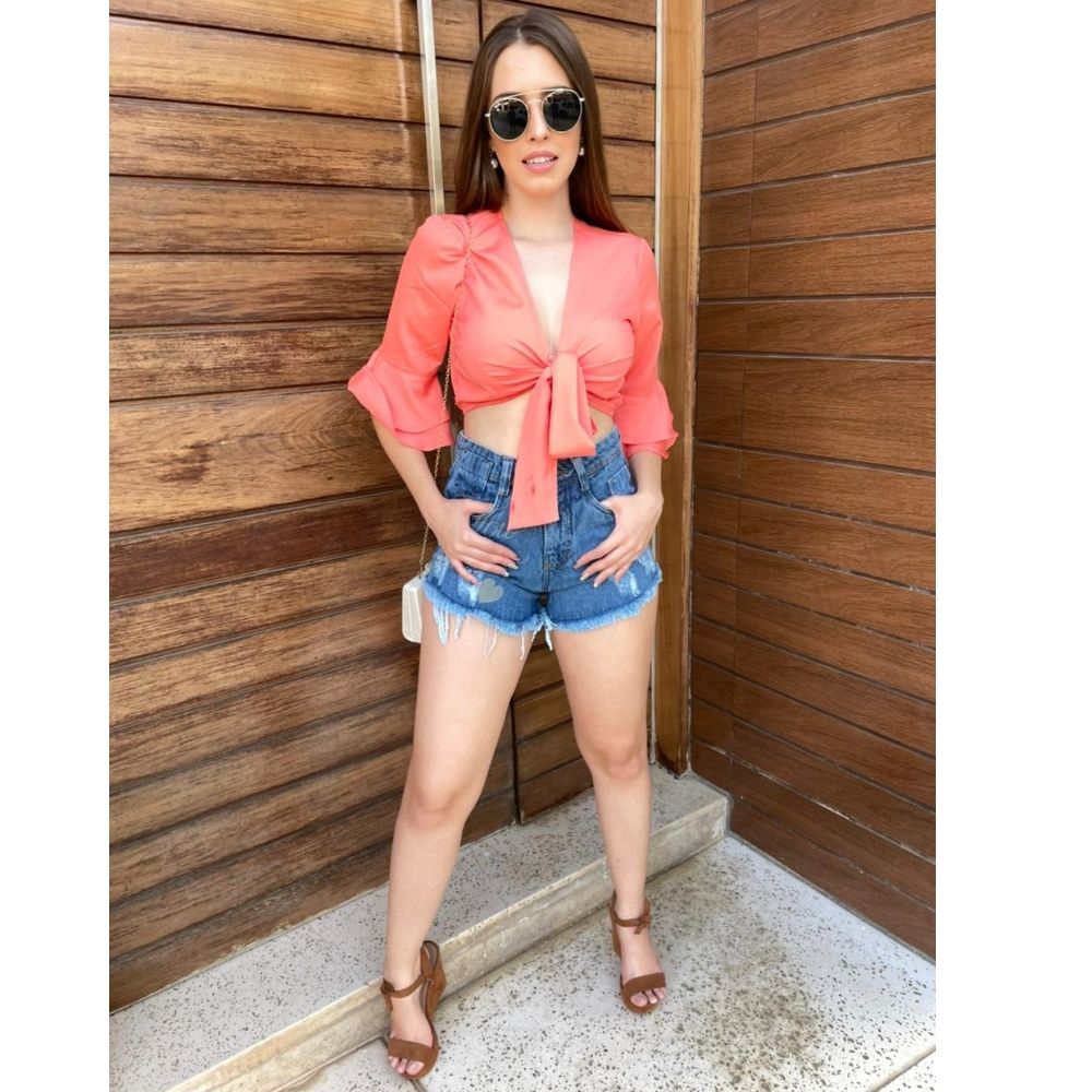 Shorts Jeans Feminino Curto Destroyed Hot Pants Desfiado Blogueira Bermuda Verão Balada Festa
