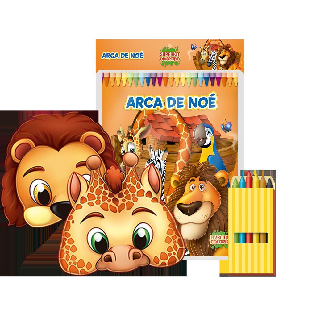 Livro Infantil Colorir Super Kit Arca De Noé c/ giz e máscara | Shopee ...