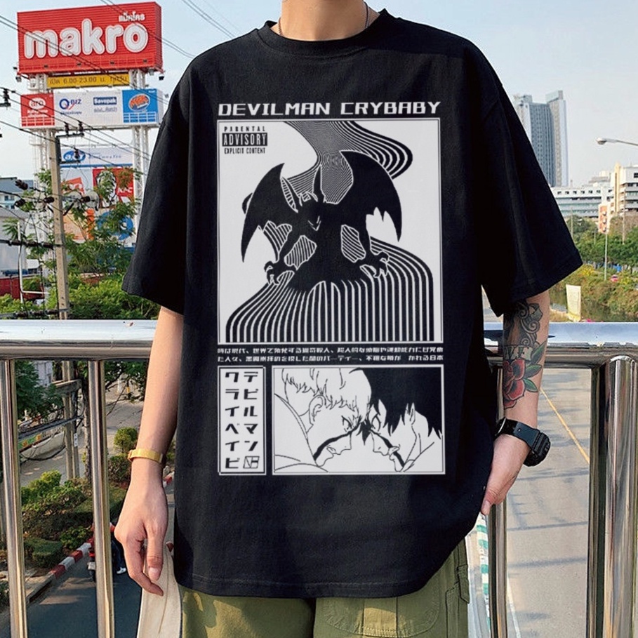 Camiseta ALGODÃO preta Anime Devilman Crybaby Akira Fudô Ryô Asuka