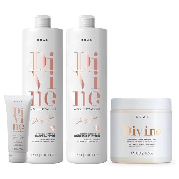 BRAÉ Divine Shampoo e Cond 1L + Mascara 500ml e Leave-in