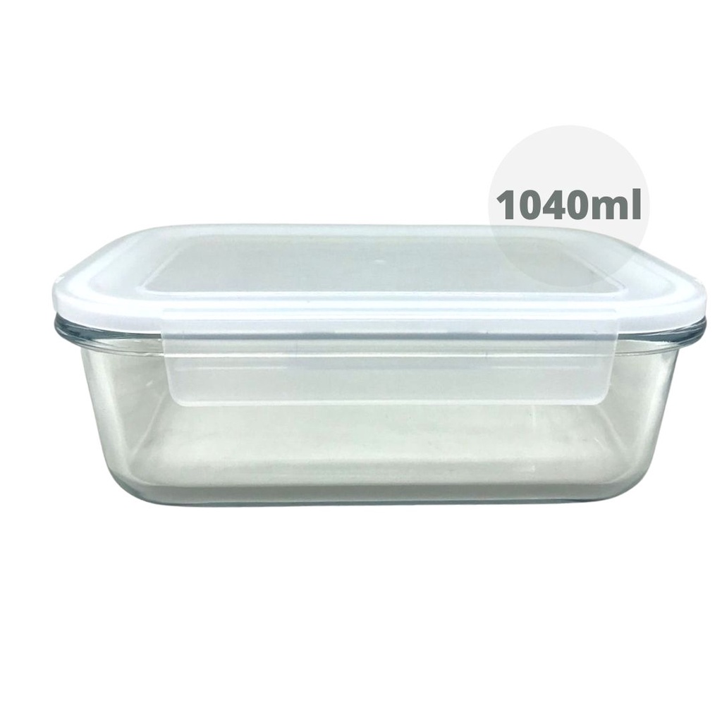 Pote para Alimentos de Vidro Retangular e Tampa Branca 1040 ML em Oferta na Shopee