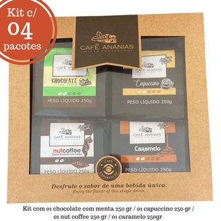 Kit com 04 Café Ananias Aromatizados em Pó 250Gr cada