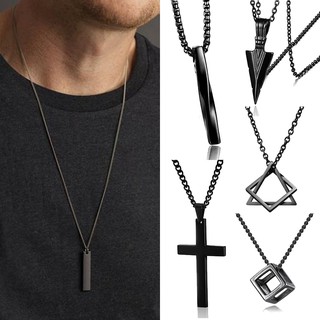 Colar De Pingente Masculino Preto De Aço Inoxidável Geometria Simples Barra Quadrada / Cruz / Triângulo / Seta / Espiral Colares