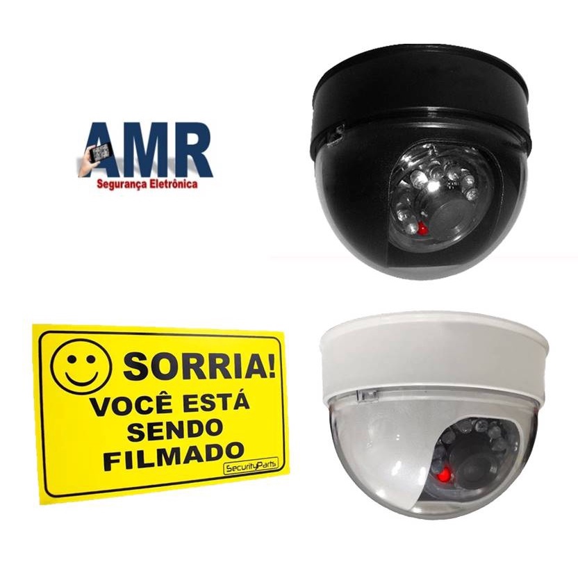 Câmera Falsa fake, Modelo Dome C/Led Infravermelho branco  ou preto + placa em Oferta na Shopee