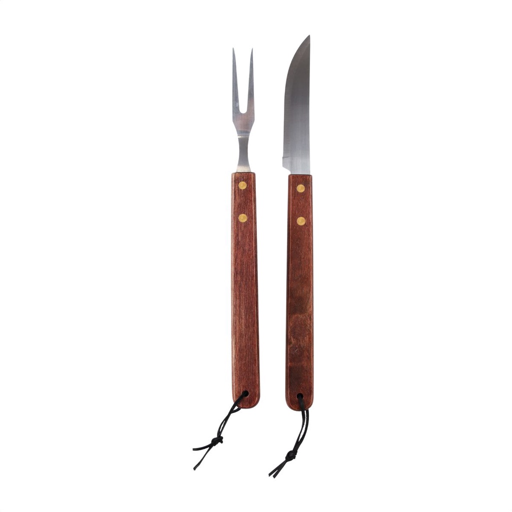 Kit de Churrasco de Garfo e Faca com Cabo em Madeira Lamina Inox - Home & Living