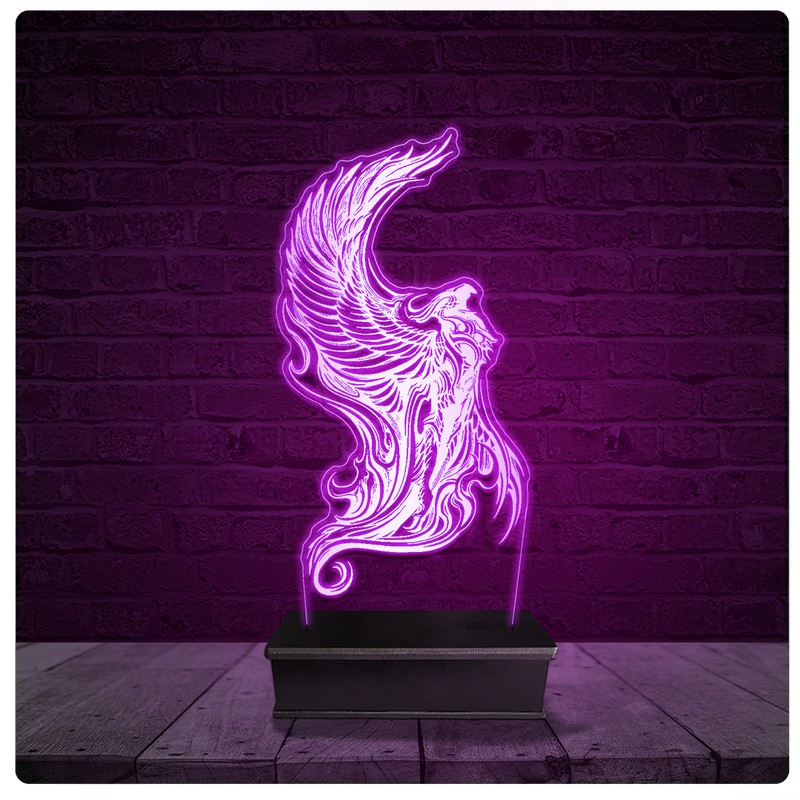 Luminária e Abajur Acrílico Led - Fênix Pássaro Tattoo